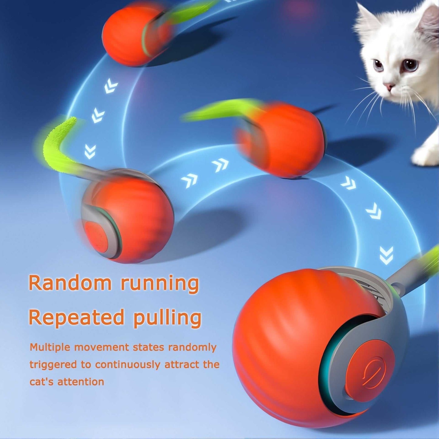 2Packs Speedy 2.0 Tail Cat Toys for Bored Indoor Adult Cats, 2025 New Generation Interactive Cat Toys for Indoor Cats, Blue and Orange