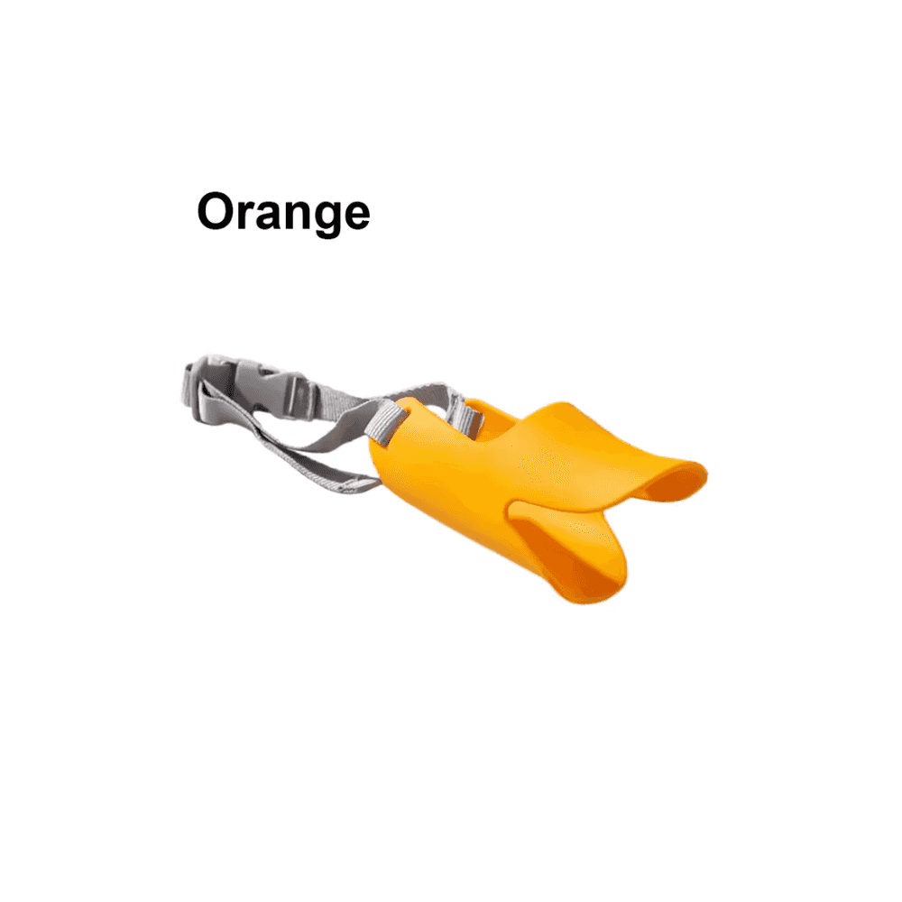 Dogs Anti Bite Stop orange muzzle with duck-bill design. Durable and flexible silicone for pet-friendly bite prevention.