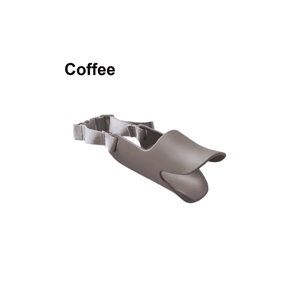 Dogs Anti Bite Stop coffee-colored muzzle with adjustable strap. Ideal for reducing barking and chewing in dogs.