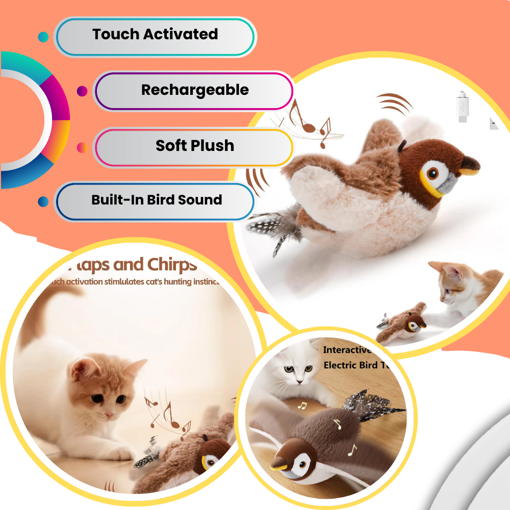 Rechargeable Flapping Bird Cat Toy with Sound & Catnip