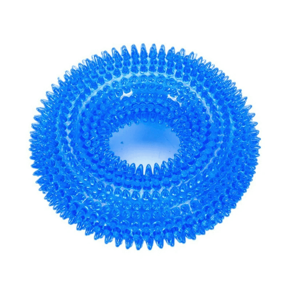 Blue TPR dog chew toy with textured surface for interactive play and dental cleaning, perfect for dogs of all sizes.