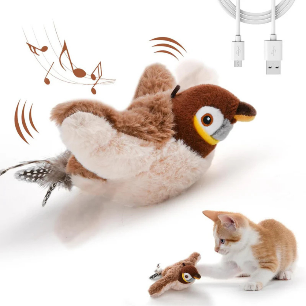 Rechargeable Flapping Bird Cat Toy with Sound & Catnip
