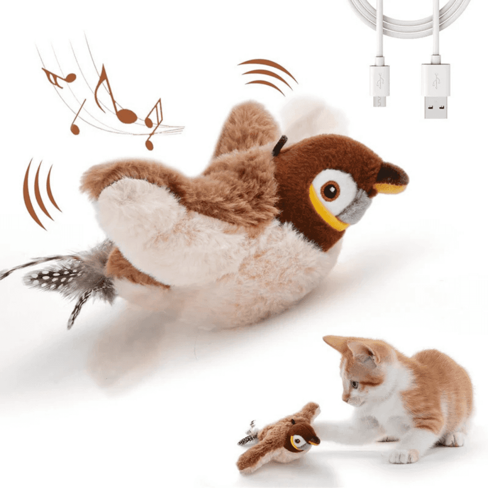 Flappy Bird Cat Toy - Realistic Flapping Wings & Chirping Sounds - USB Rechargeable Interactive Chase Toy with Catnip for Indoor Cats