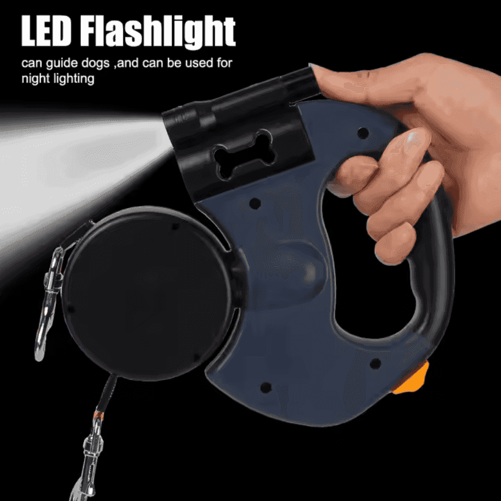 Dual Dog Leash with LED Light - Tangle-Free Swivel includes a bright LED flashlight for safe nighttime dog walking.