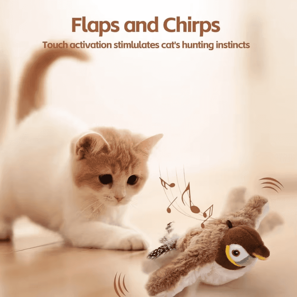 Flappy Bird Cat Toy - Realistic Flapping Wings & Chirping Sounds - USB Rechargeable Interactive Chase Toy with Catnip for Indoor Cats