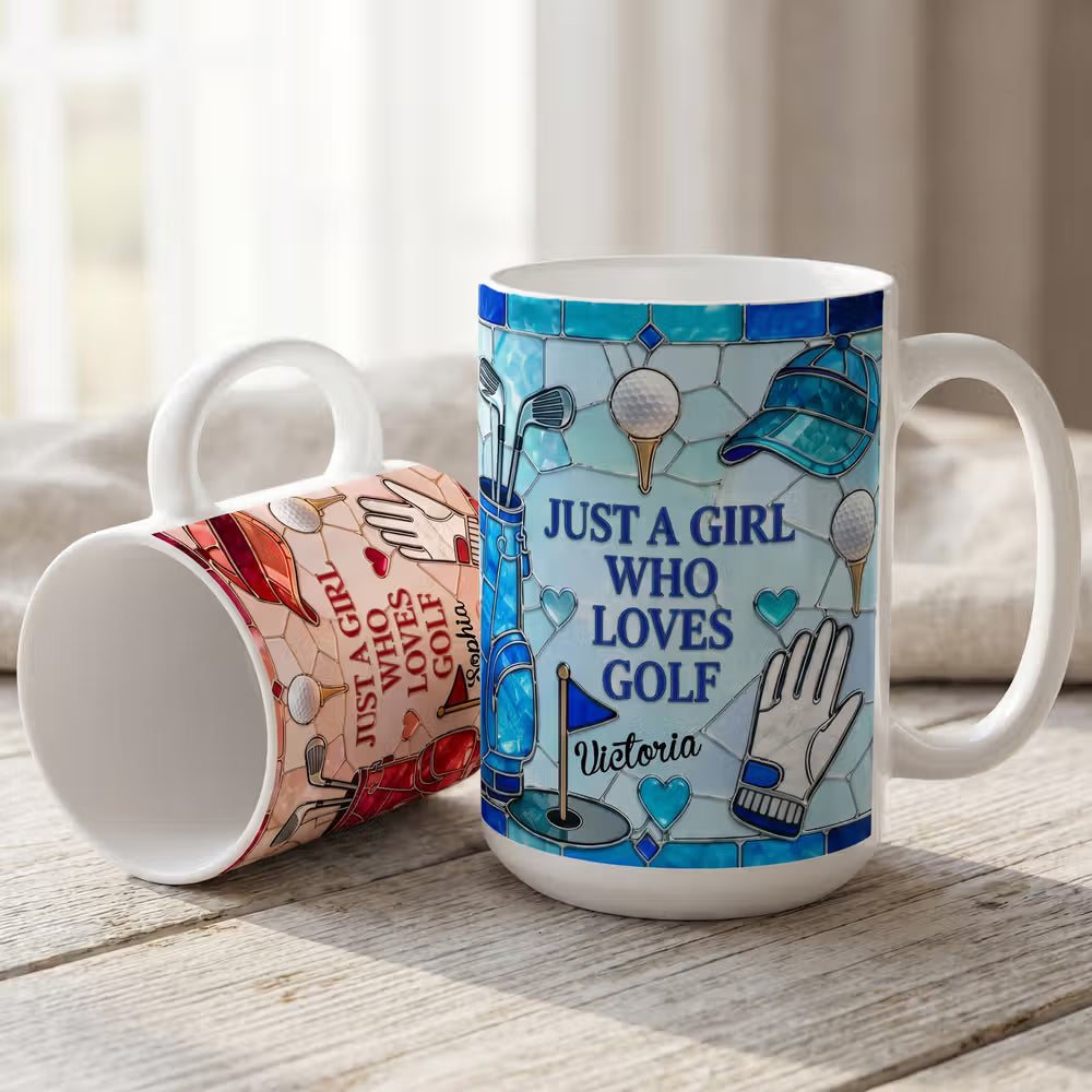 Personalised Multicolor Just A Girl Who Loves Golf 11 oz 15 oz Ceramic Mug with Name Daily Use Birthday Gift for Golf Lovers