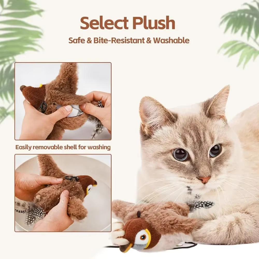Rechargeable Flapping Bird Cat Toy with Sound & Catnip