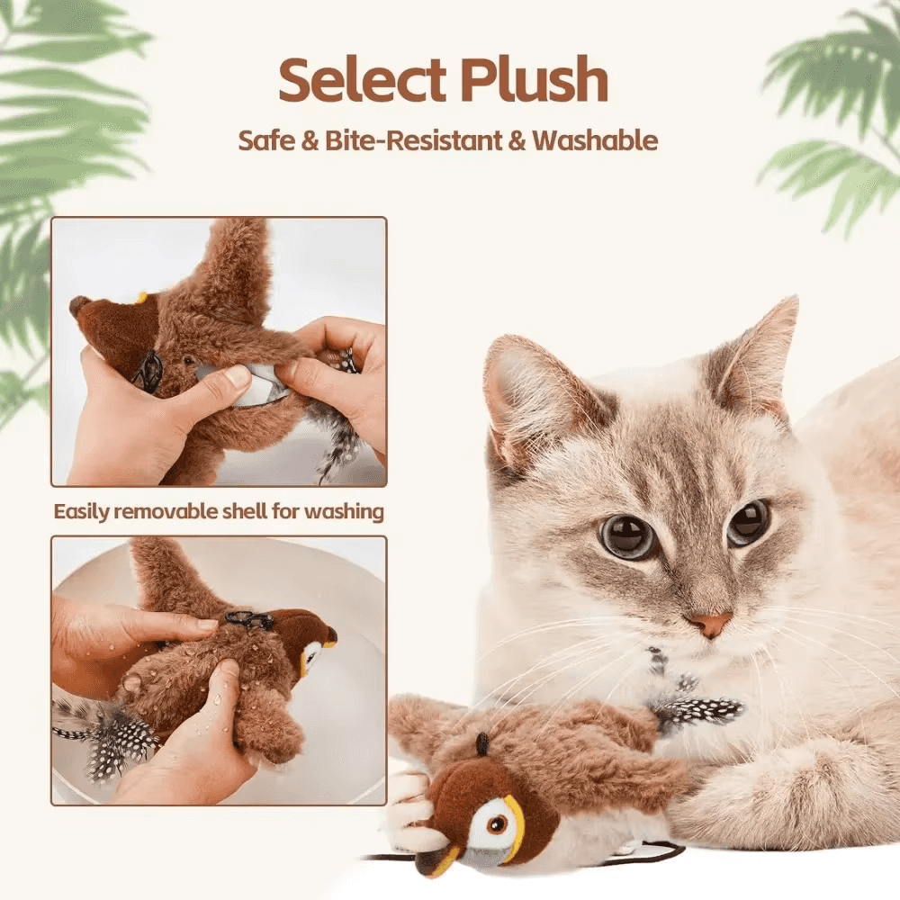 Flappy Bird Cat Toy - Realistic Flapping Wings & Chirping Sounds - USB Rechargeable Interactive Chase Toy with Catnip for Indoor Cats
