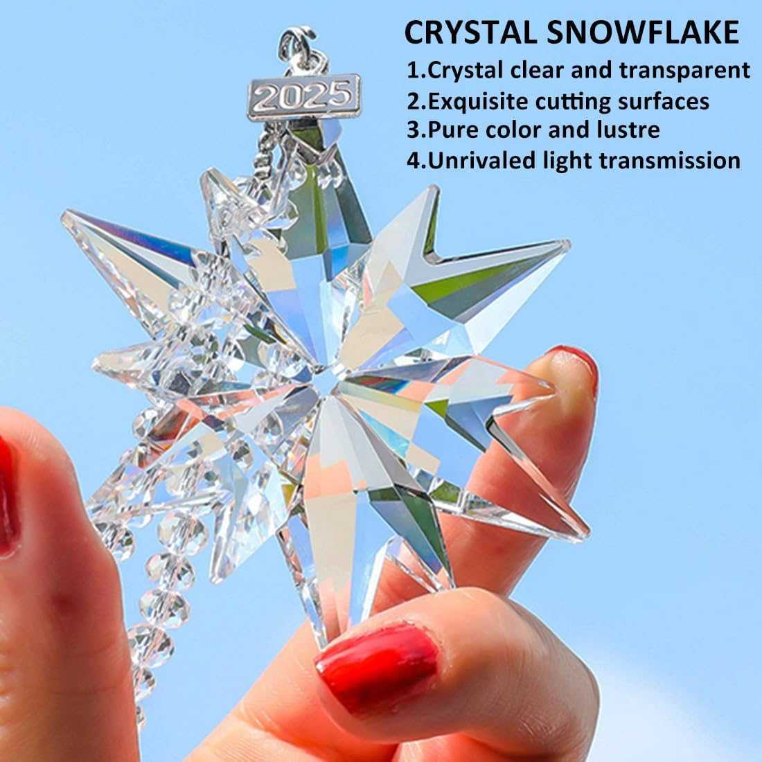 2025 Annual Christmas Ornaments Crystal Snowflake Star, Sparkly Crystal Ornaments for Christmas Tree, Beautiful Christmas Ornaments for Women Girls