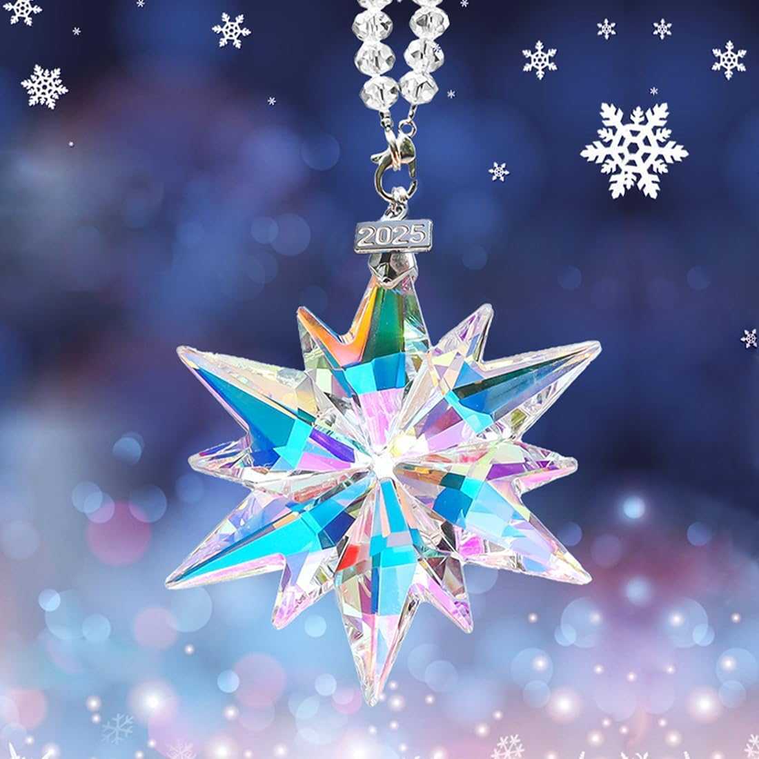 2025 Annual Christmas Ornaments Crystal Snowflake Star, Sparkly Crystal Ornaments for Christmas Tree, Beautiful Christmas Ornaments for Women Girls