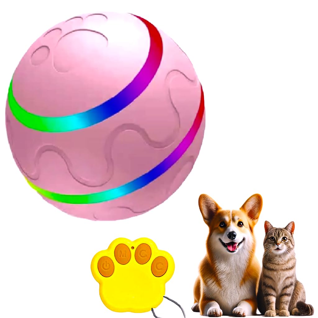 Yellow LED Remote-Controlled Interactive Toy Ball – Bouncy Light-Up Enrichment Toy for Dogs, Puppies, and Indoor Cats