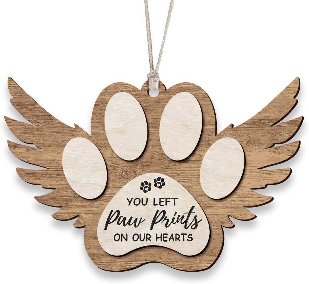 Angel Wings - Paw Print Christmas Ornament,Pet Memorial Gifts for Dog Lovers,Pet Lover,Bereaved Pet Owner,Bereavement,Sympathy,Remembrance,Condolence Gift,Xmas Wood Ornaments Keepsake