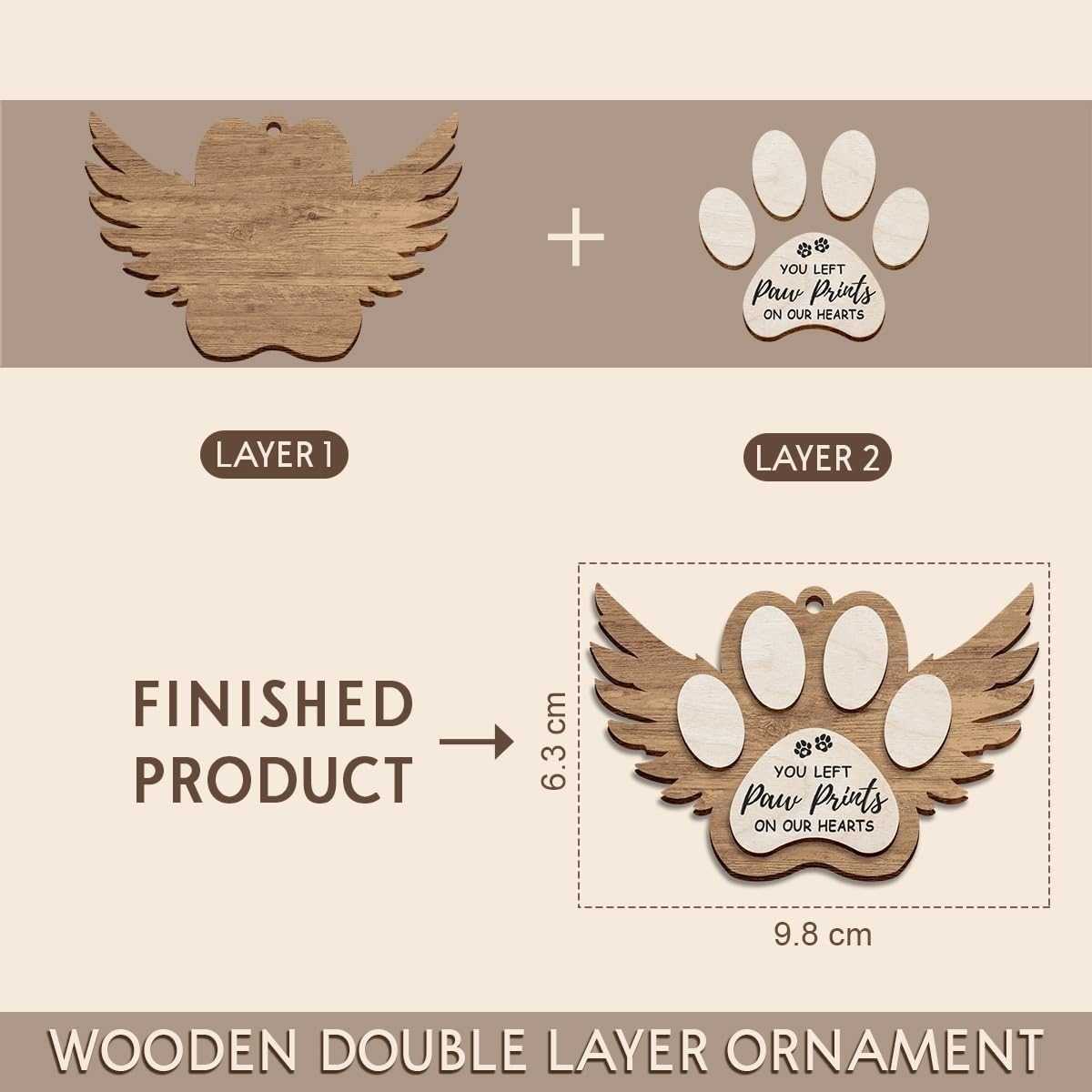 Angel Wings - Paw Print Christmas Ornament,Pet Memorial Gifts for Dog Lovers,Pet Lover,Bereaved Pet Owner,Bereavement,Sympathy,Remembrance,Condolence Gift,Xmas Wood Ornaments Keepsake