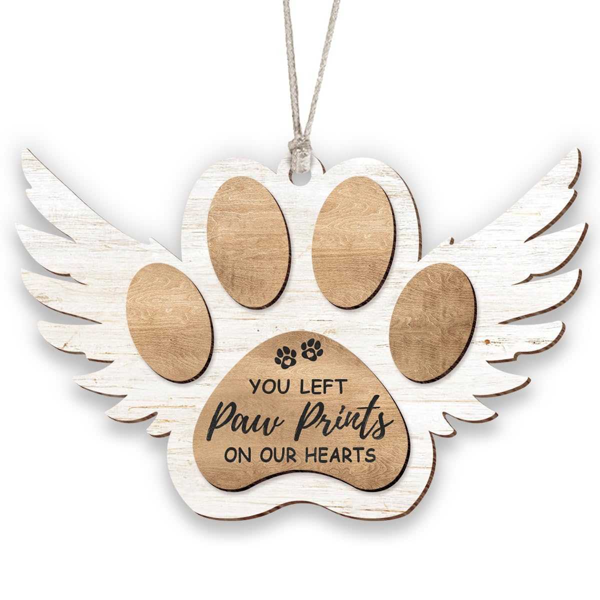 Angel Wings - Paw Print Christmas Ornament,Pet Memorial Gifts for Dog Lovers,Pet Lover,Bereaved Pet Owner,Bereavement,Sympathy,Remembrance,Condolence Gift,Xmas Wood Ornaments Keepsake
