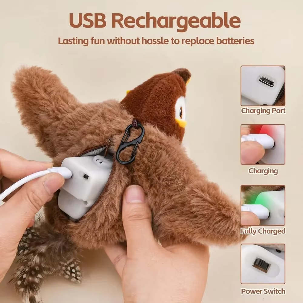 Rechargeable Flapping Bird Cat Toy with Sound & Catnip