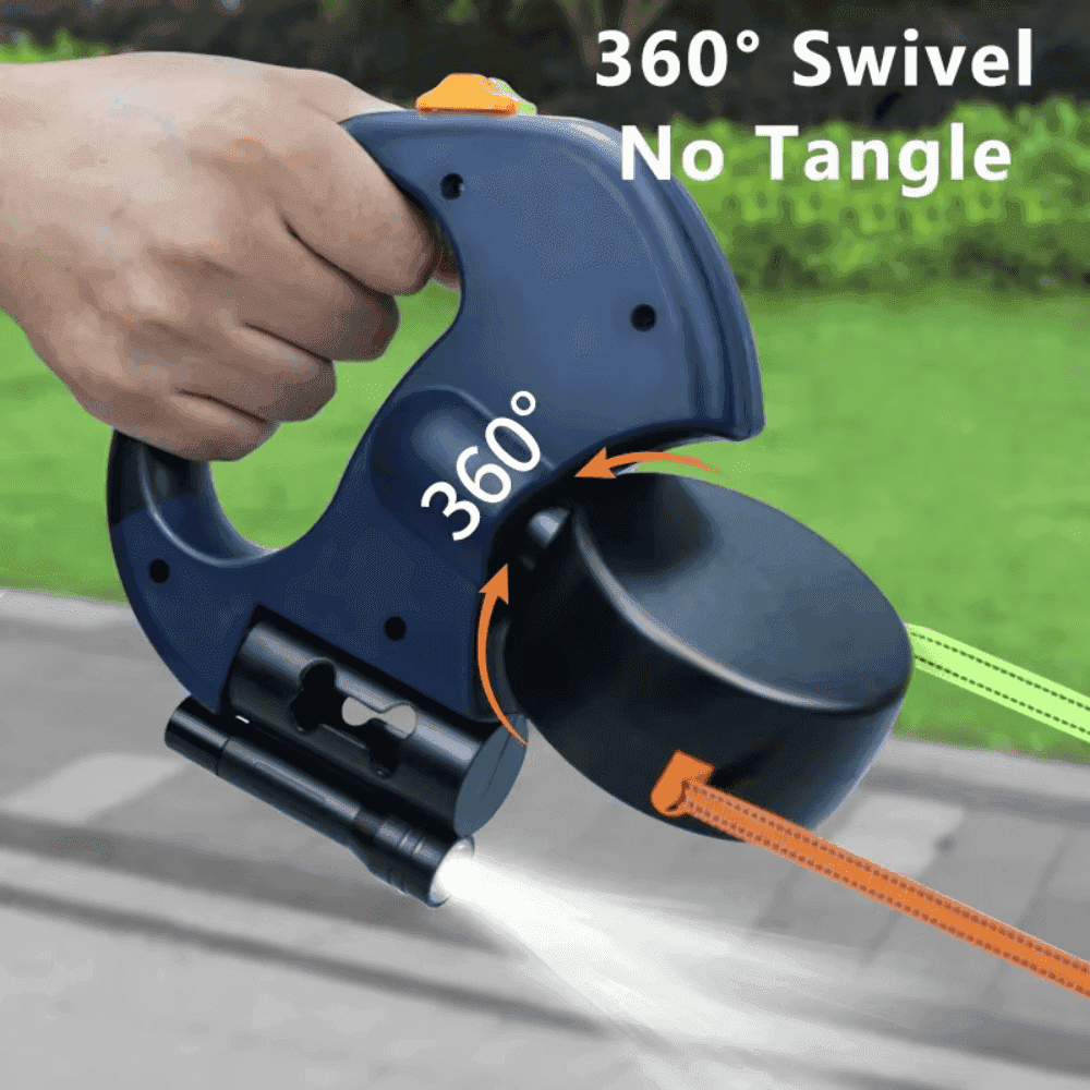 Dual Dog Leash with LED Light - Tangle-Free Swivel offers 360° swivel to prevent tangling while walking two dogs simultaneously.