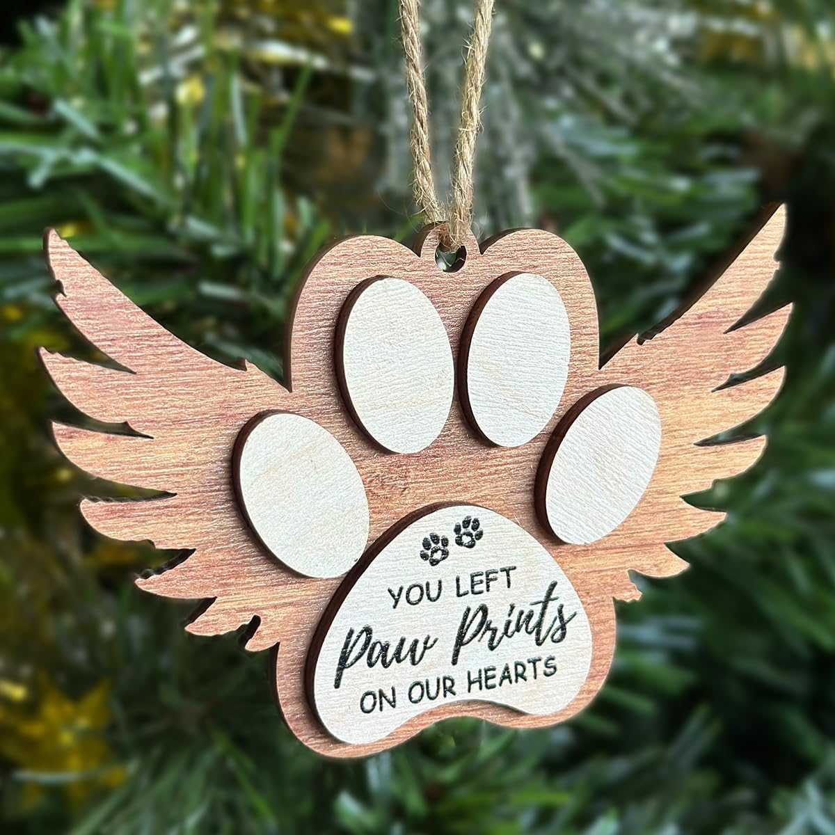 Angel Wings - Paw Print Christmas Ornament,Pet Memorial Gifts for Dog Lovers,Pet Lover,Bereaved Pet Owner,Bereavement,Sympathy,Remembrance,Condolence Gift,Xmas Wood Ornaments Keepsake