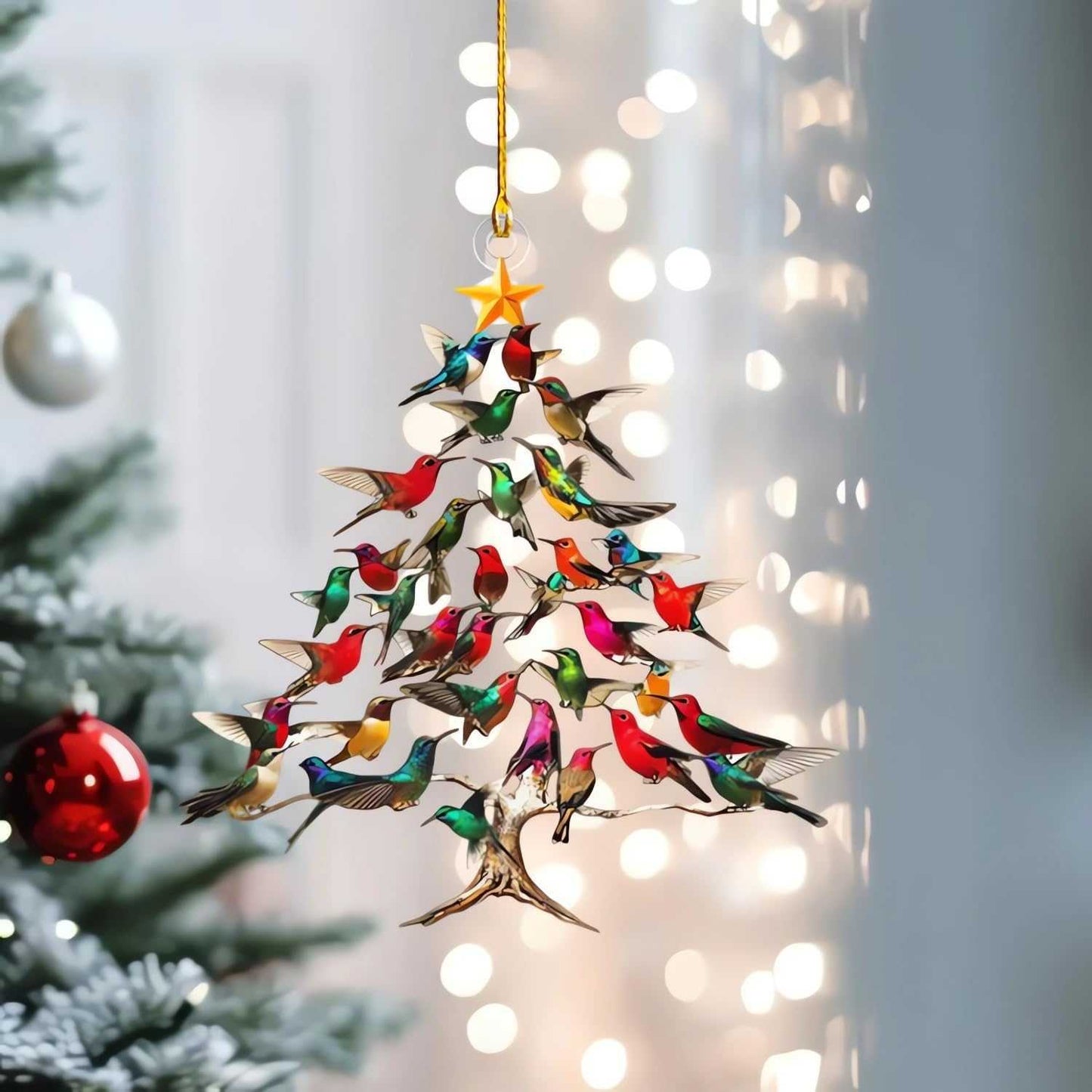 Hummingbird Christmas Ornament, Colorful Hummingbirds Tree Decor, Stacked Hummingbird Ornament for Christmas, Winter Hummingbirds Home Decoration, for Bird Lovers (1PC)