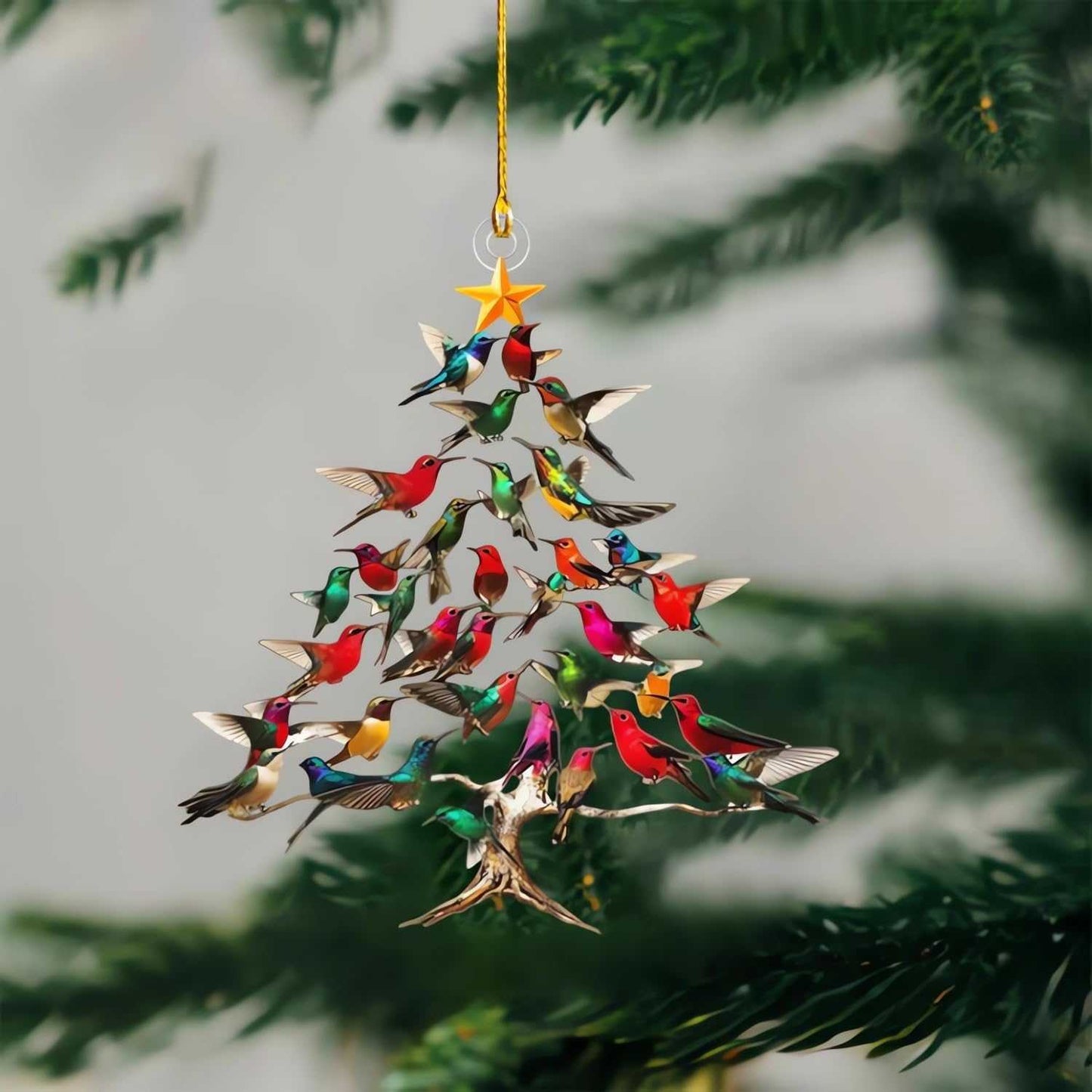 Hummingbird Christmas Ornament, Colorful Hummingbirds Tree Decor, Stacked Hummingbird Ornament for Christmas, Winter Hummingbirds Home Decoration, for Bird Lovers (1PC)
