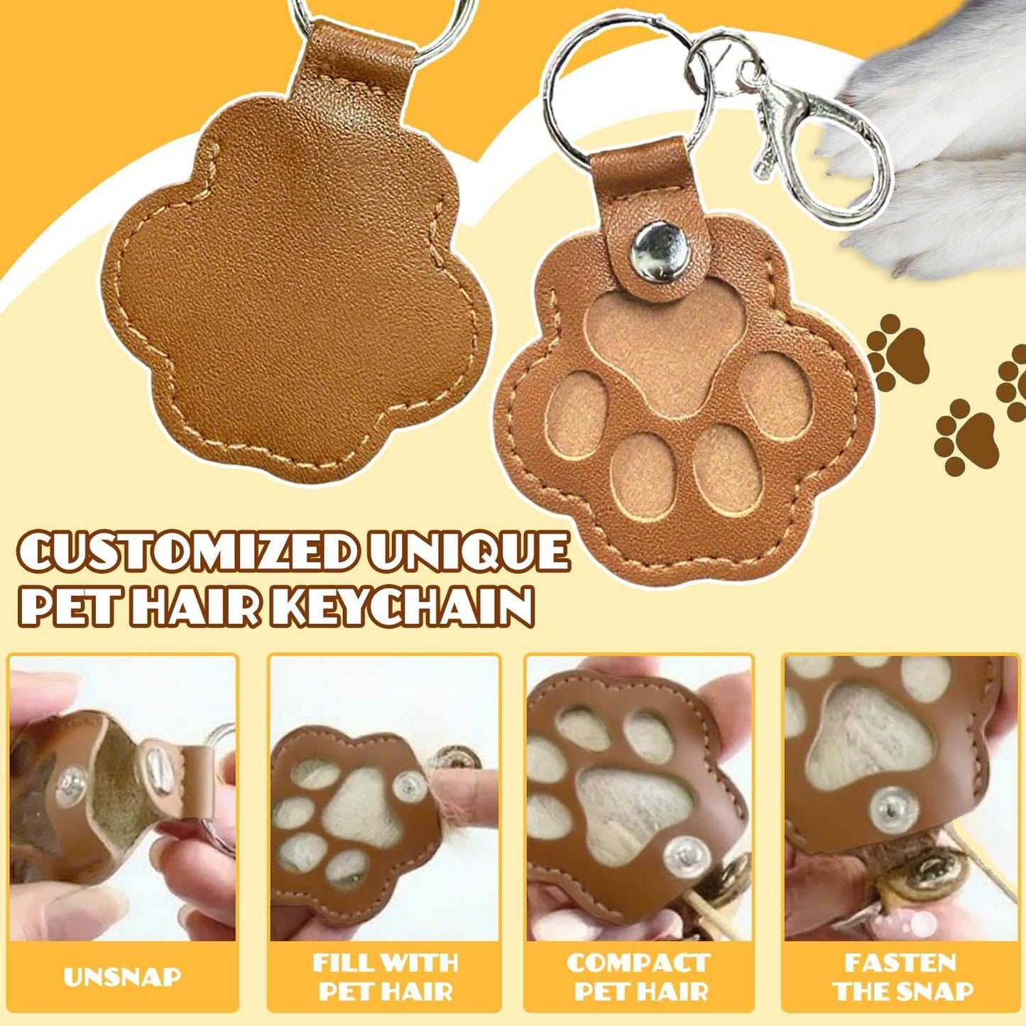 3 Pcs Dog Fur Storage Keychain, Cute Leather Paw Keychain Pet Hair Keepsake Keyring, Unique Memorial Collection Key Chain, Pet Memorial Gifts for Bag Purse Paw Charm Key Holder(Gray,Black,Brown)