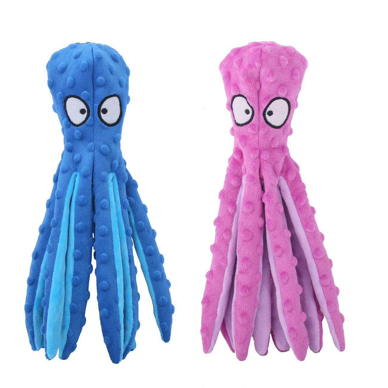 Dog Squeaky Toys Octopus - No Stuffing Crinkle Plush Toys for Puppy Teething, Durable Interactive Chew Toys for Small, Medium and Large Dogs Training and Reduce Boredom, 2 Pack
