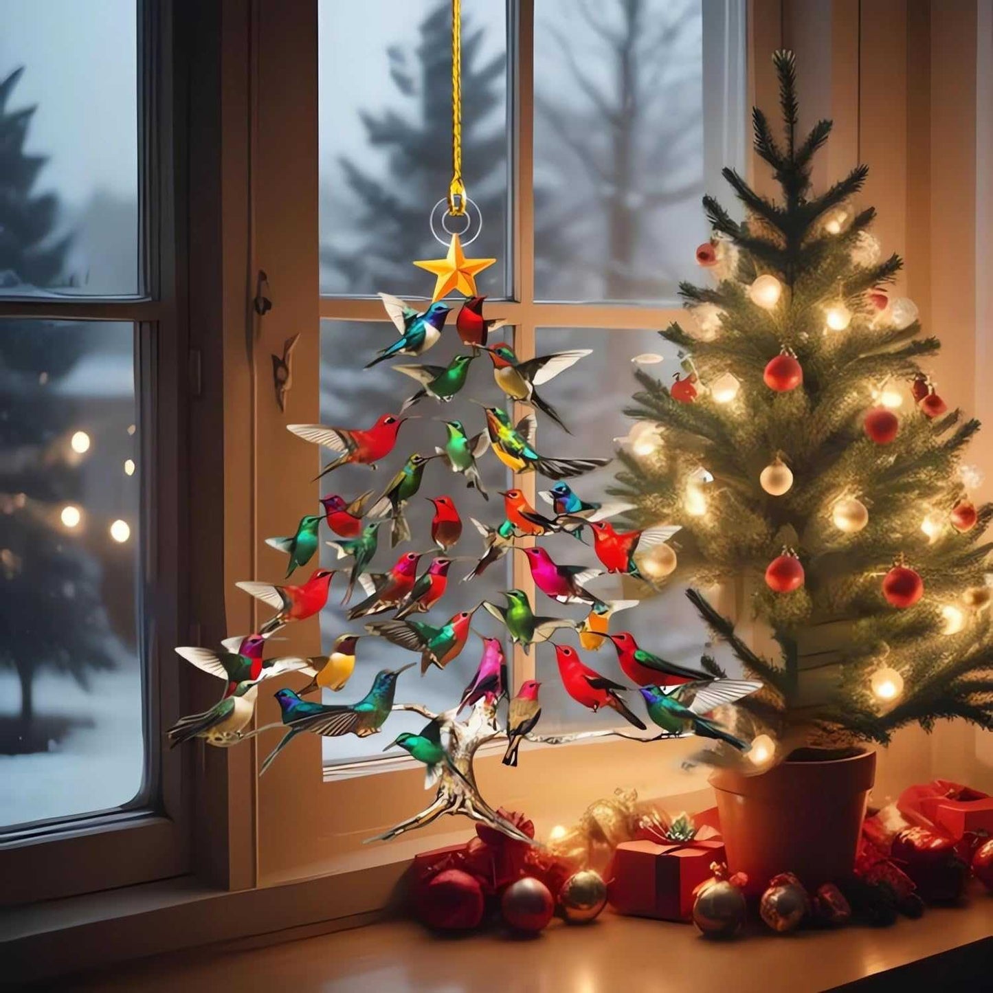 Hummingbird Christmas Ornament, Colorful Hummingbirds Tree Decor, Stacked Hummingbird Ornament for Christmas, Winter Hummingbirds Home Decoration, for Bird Lovers (1PC)