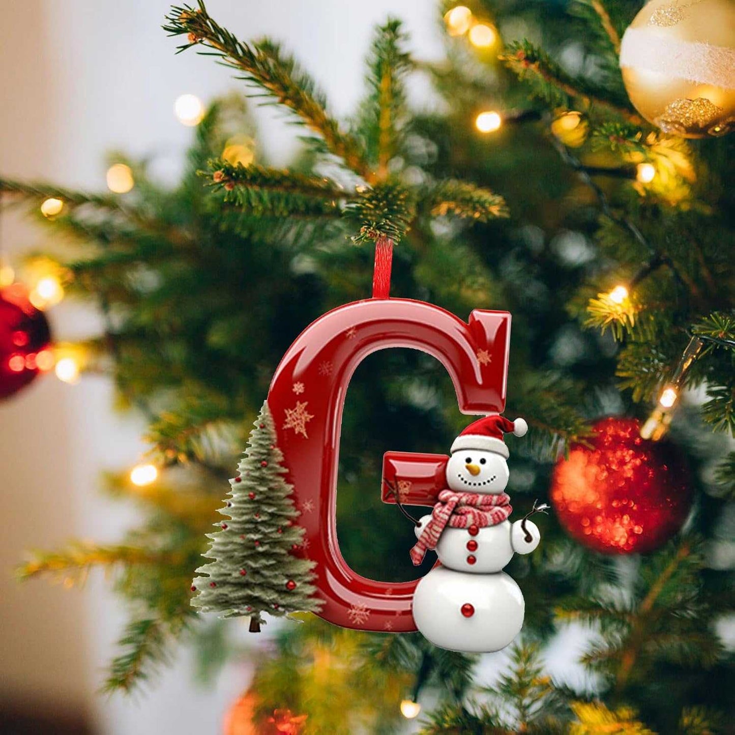 26 Letters Christmas Tree Decoration Pendant,DIY Hanging Christmas Ornaments,Letter Personalized Christmas Indoor for Christmas Tree Ornaments Pendant Hanging Decorations (J)