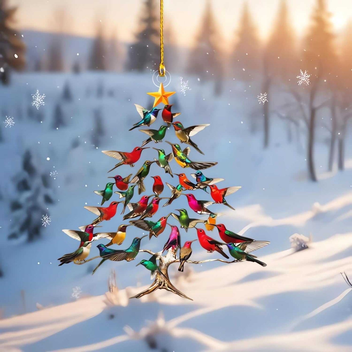 Hummingbird Christmas Ornament, Colorful Hummingbirds Tree Decor, Stacked Hummingbird Ornament for Christmas, Winter Hummingbirds Home Decoration, for Bird Lovers (1PC)