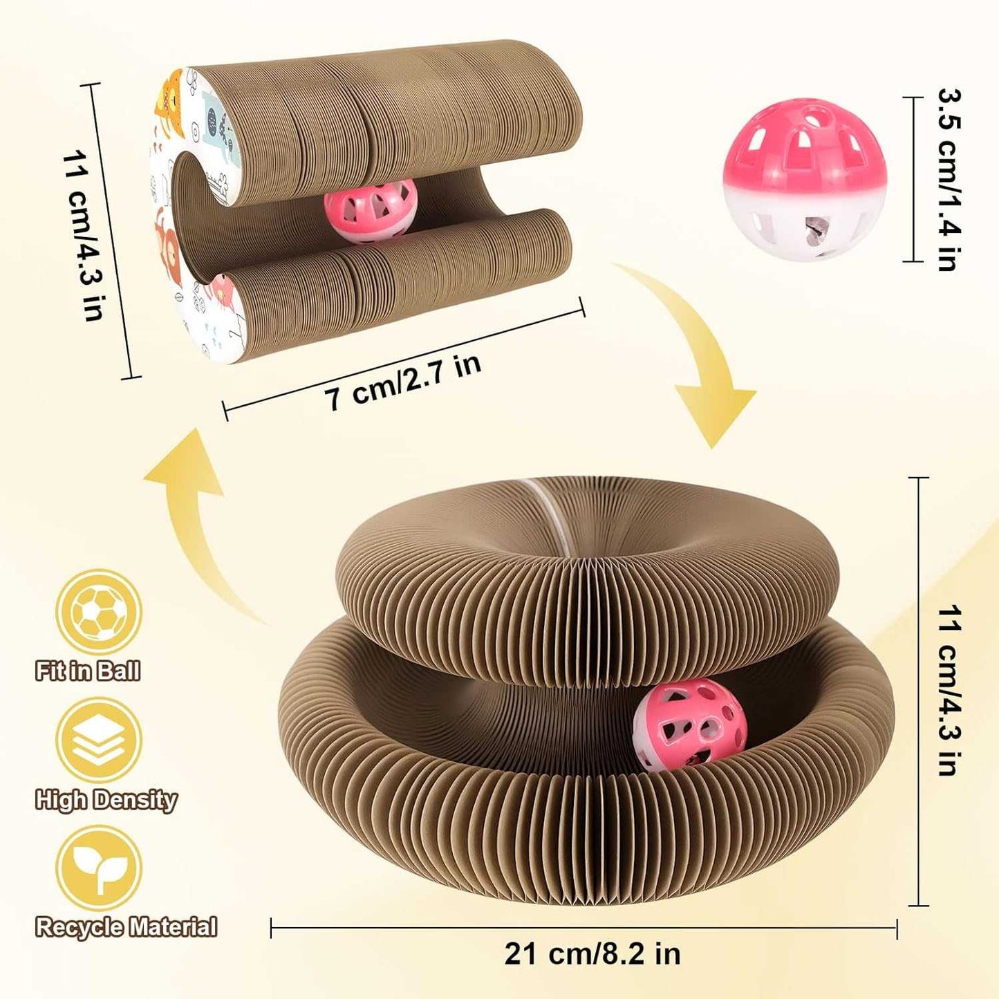 2PACK Kitty Kurlz Cat Toy, Magic Organ Cat Scratching Board with a Ball, Snufflepaw Accordion for Cats, Interactive Recyclable Scratching Pads for Indoor Cats