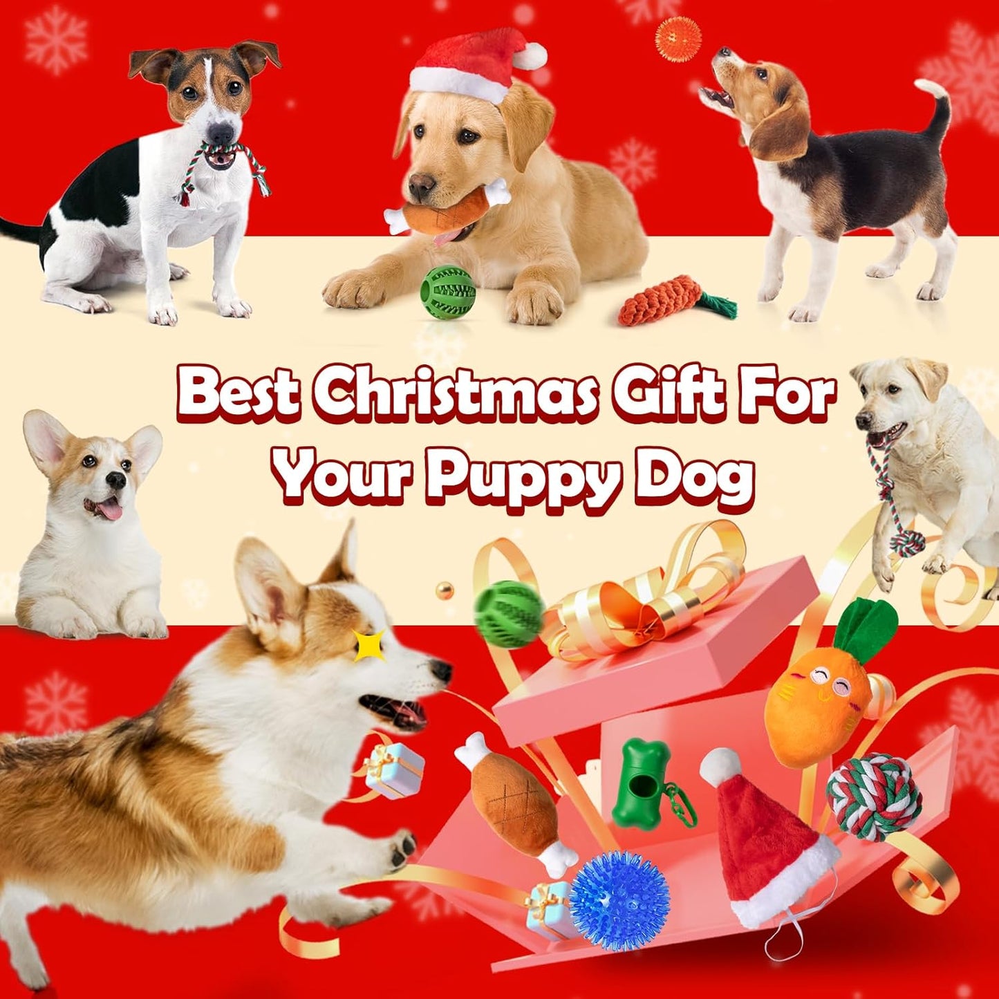 Advent Calendar 2025, Dog Advent Calendar 2025, 24 Days Dog Toy Christmas Countdown Calendar with Chew Ropes Toys Squeaky Balls Teething Toys Christmas Toy Gift for Xmas Small Large Dog Puppy Pet