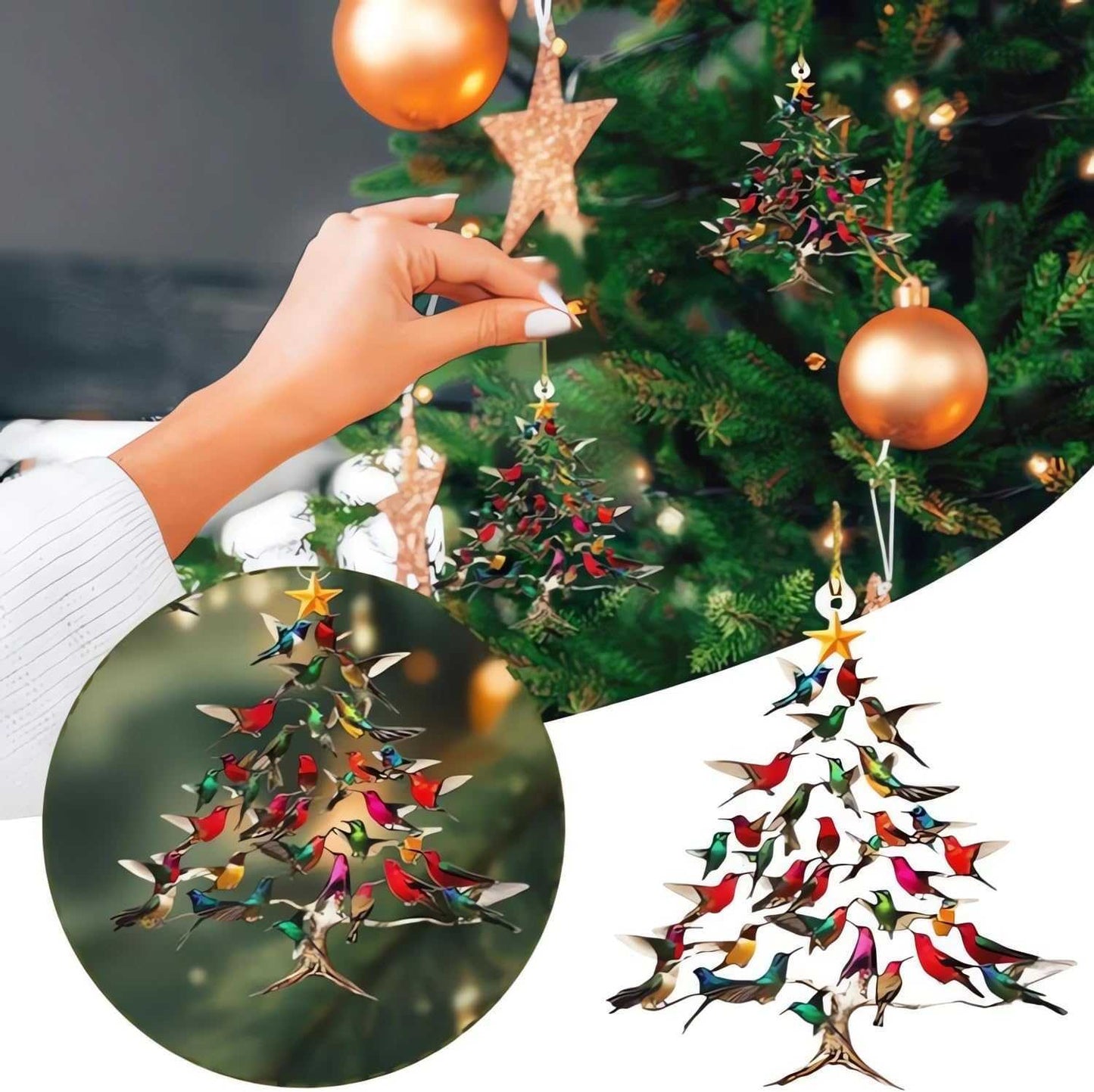 Hummingbird Christmas Ornament, Colorful Hummingbirds Tree Decor, Stacked Hummingbird Ornament for Christmas, Winter Hummingbirds Home Decoration, for Bird Lovers (1PC)