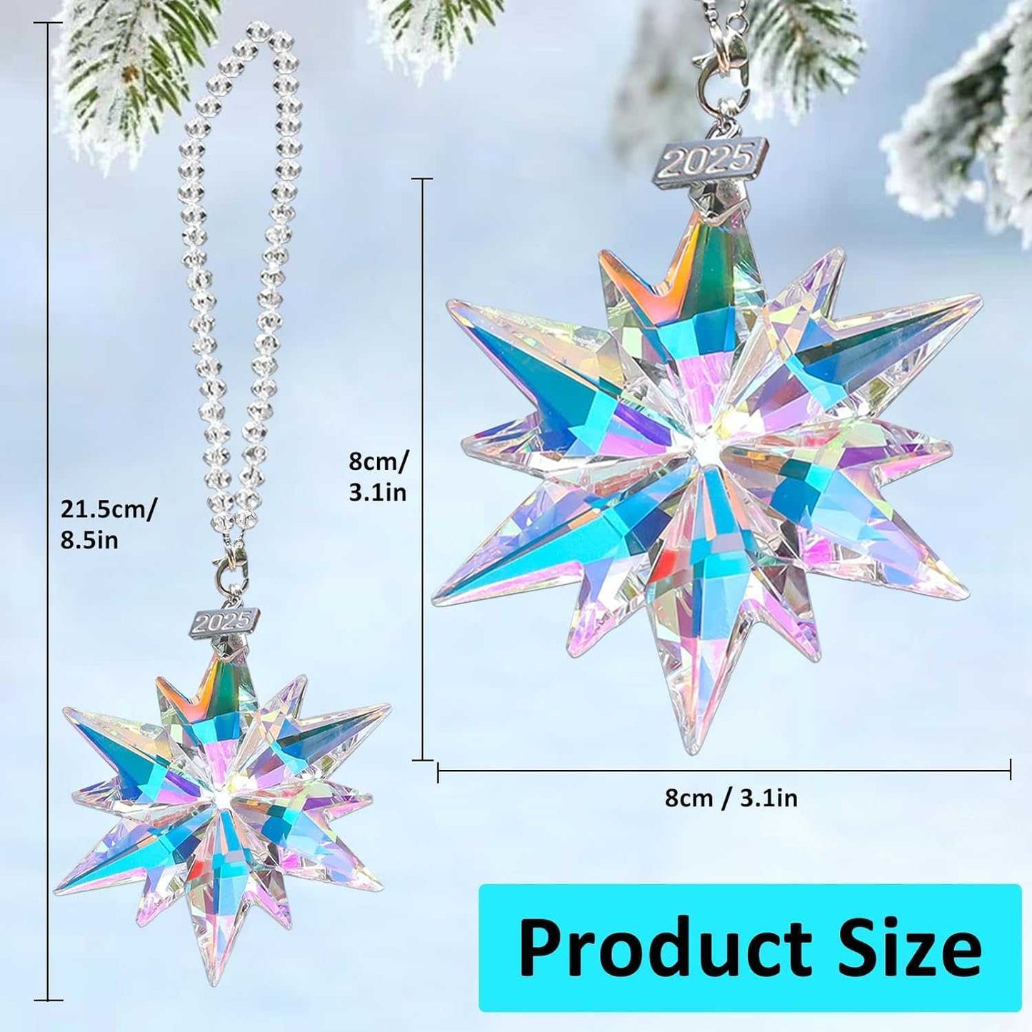 2025 Annual Christmas Ornaments Crystal Snowflake Star, Sparkly Crystal Ornaments for Christmas Tree, Beautiful Christmas Ornaments for Women Girls