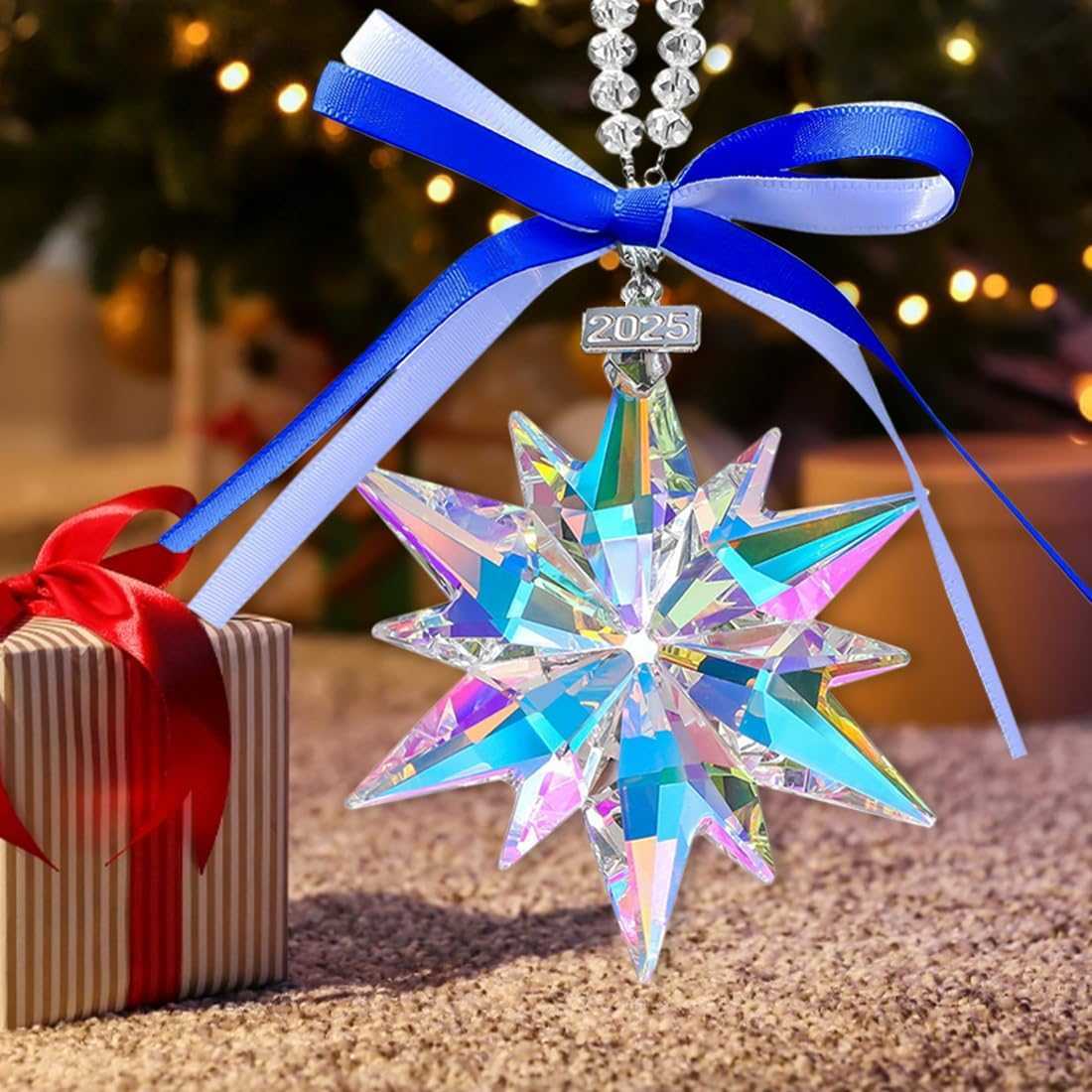 2025 Annual Christmas Ornaments Crystal Snowflake Star, Sparkly Crystal Ornaments for Christmas Tree, Beautiful Christmas Ornaments for Women Girls