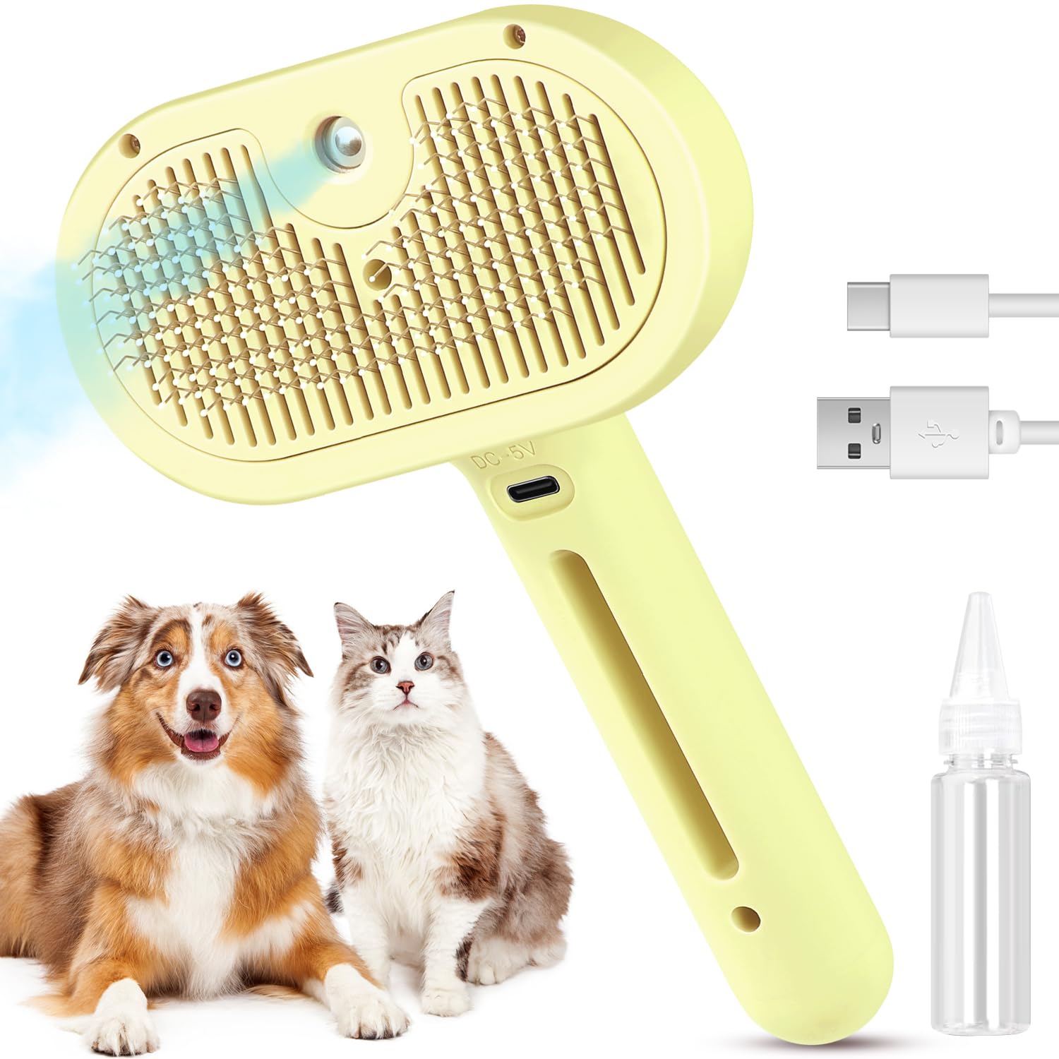 3 in 1 Cat Steam Brush, Pet Steam Brush for Cat Dog Long Short Haired, Pet Spray Hair Removal Comb for Small Animals Shedding & Grooming, Water Mist Spray Brushes with Release Button(White)