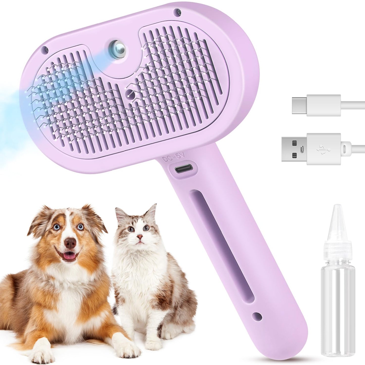 3 in 1 Cat Steam Brush, Pet Steam Brush for Cat Dog Long Short Haired, Pet Spray Hair Removal Comb for Small Animals Shedding & Grooming, Water Mist Spray Brushes with Release Button(White)