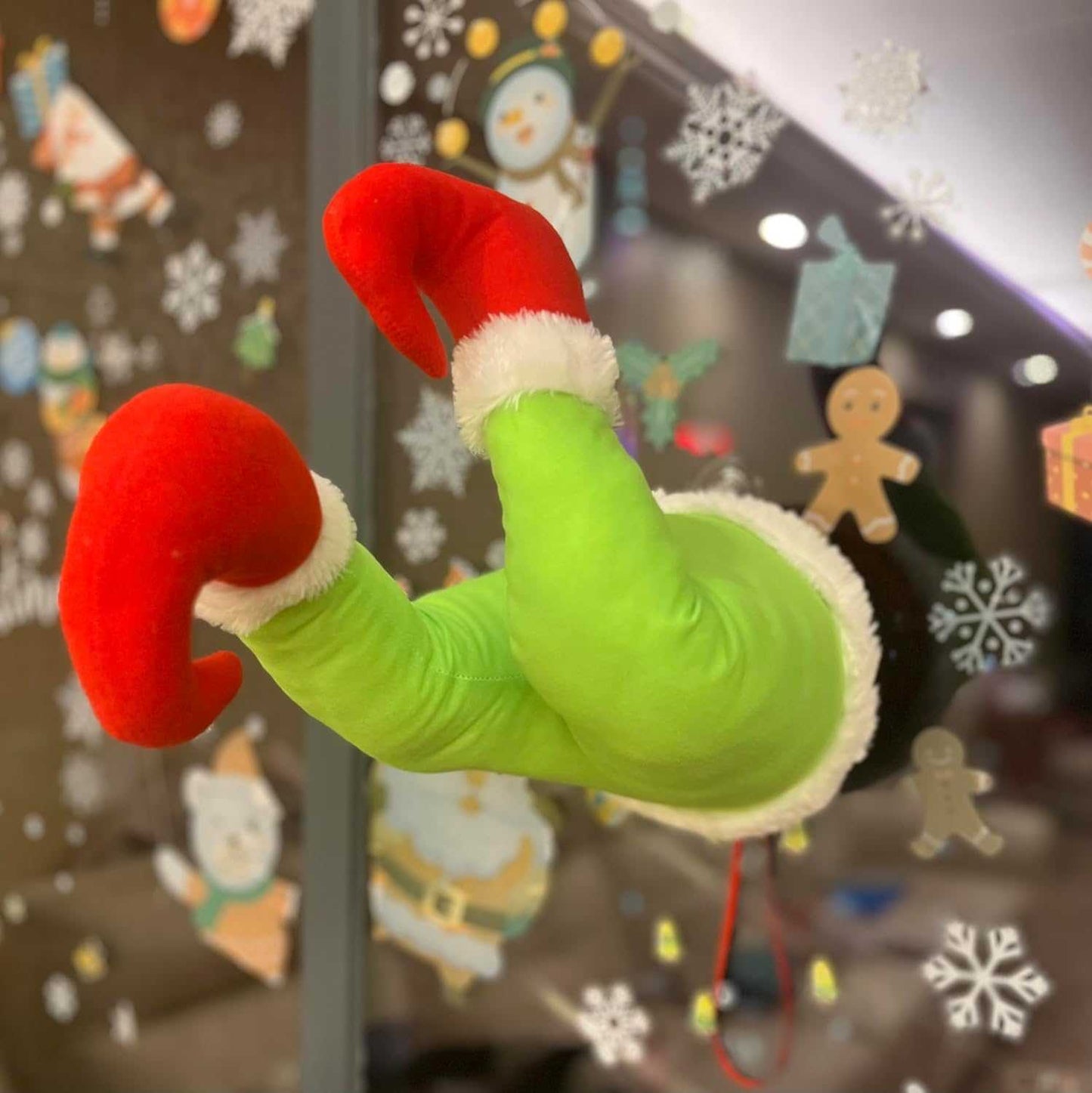 Christmas Elf Body Tree Decorations, 20.5 inche Green Monster on The Window, Pose-able Christmas Stuffed Leg for Christmas Tree Wall Door and Windows Ornament (20.5x9.2 inch, Legs with Suction Cups)