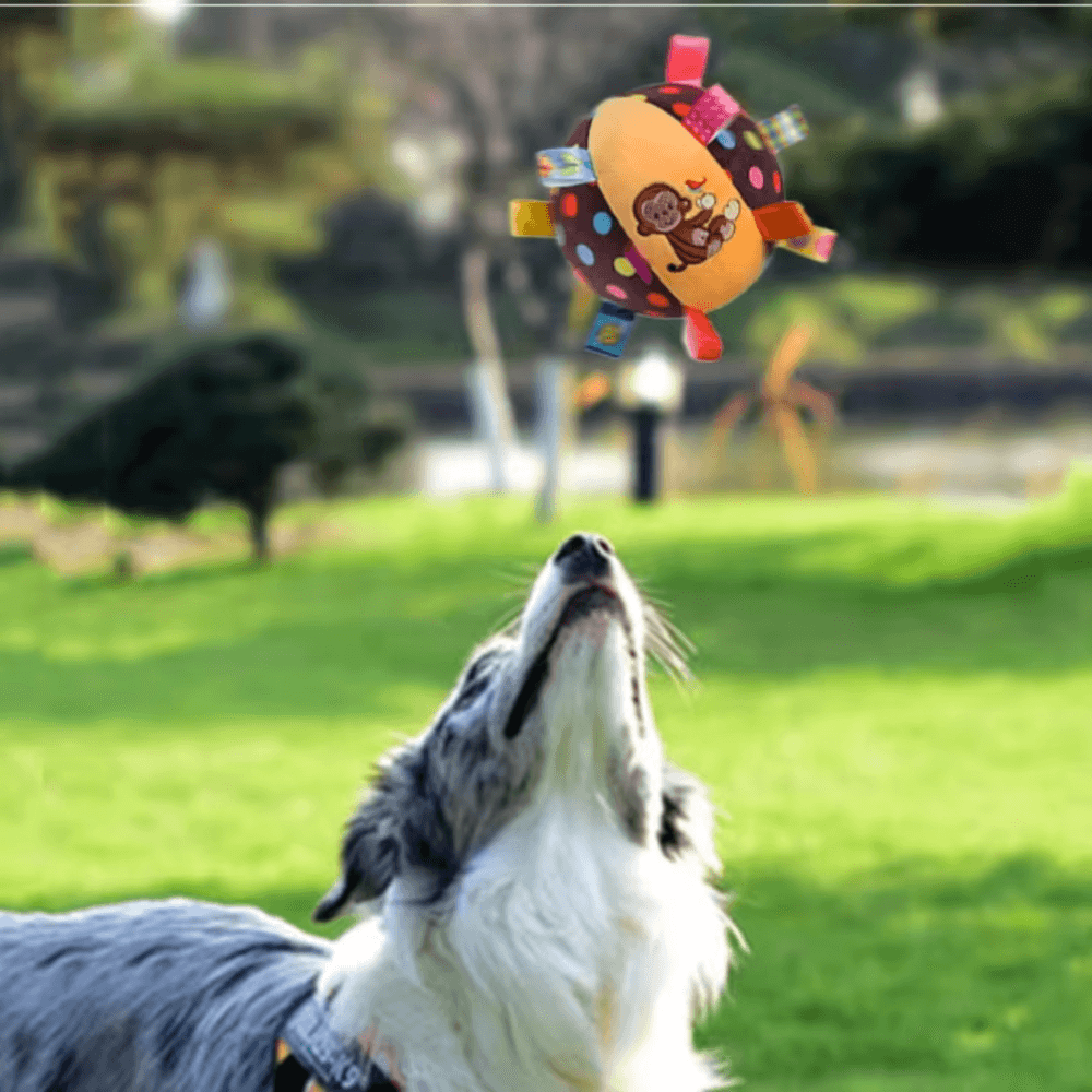Pelota interactiva para masticar para perros duradera con cascabeles
