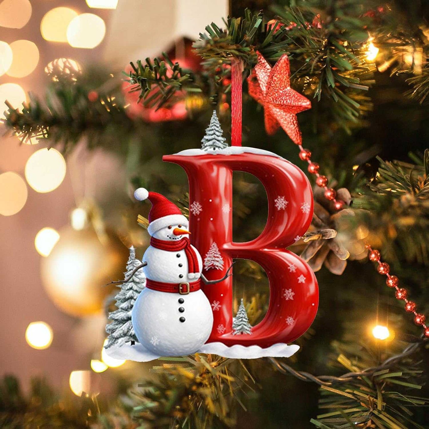 26 Letters Christmas Tree Decoration Pendant,DIY Hanging Christmas Ornaments,Letter Personalized Christmas Indoor for Christmas Tree Ornaments Pendant Hanging Decorations (J)