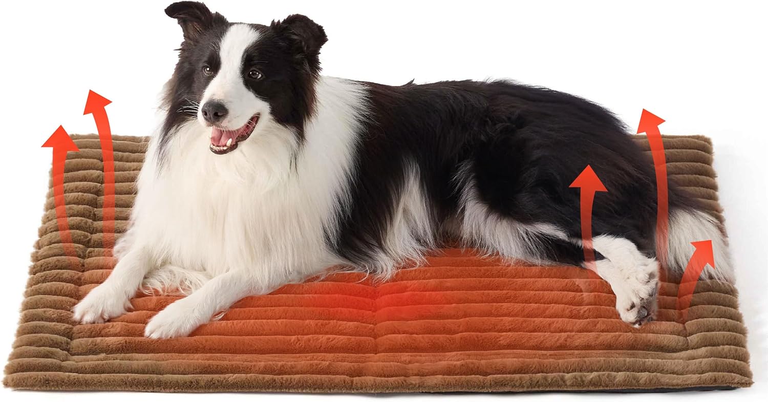 Bedsure Self Warming Dog Bed for Large Dogs, Self Heating Dog Crate Pad, Thermal Extra Warm Puppy Mat Indoor & Outdoor, Non-Slip & Washable, 35" x 23", Brown