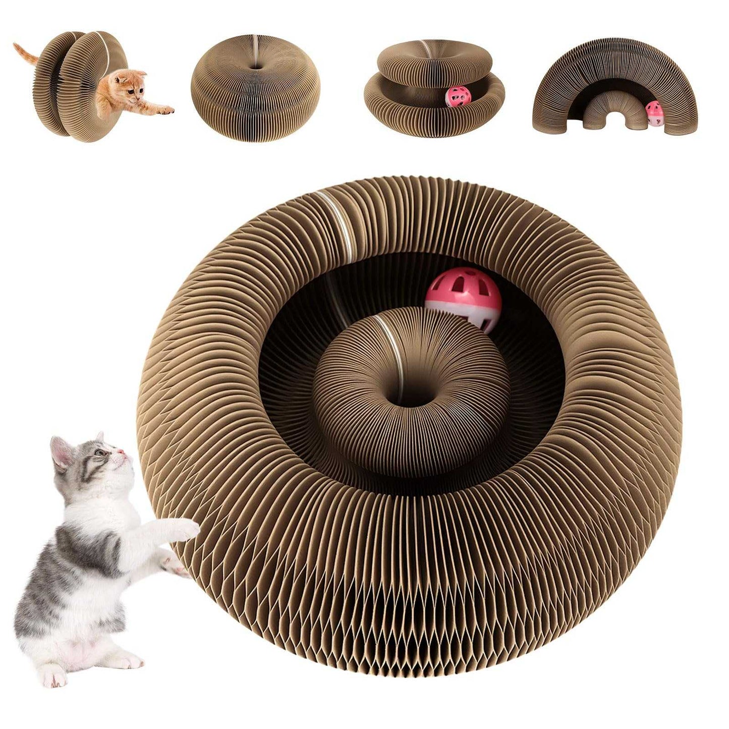 2PACK Kitty Kurlz Cat Toy, Magic Organ Cat Scratching Board with a Ball, Snufflepaw Accordion for Cats, Interactive Recyclable Scratching Pads for Indoor Cats