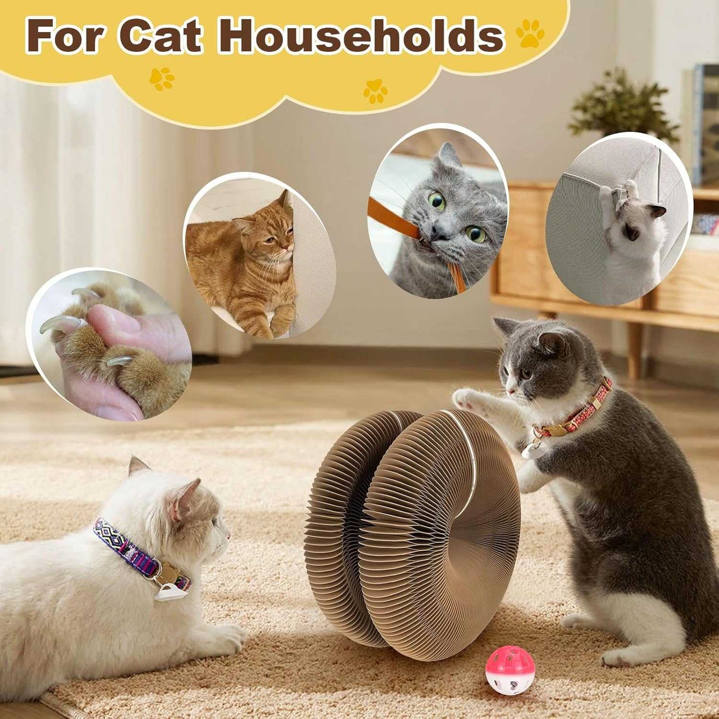 2PACK Kitty Kurlz Cat Toy, Magic Organ Cat Scratching Board with a Ball, Snufflepaw Accordion for Cats, Interactive Recyclable Scratching Pads for Indoor Cats