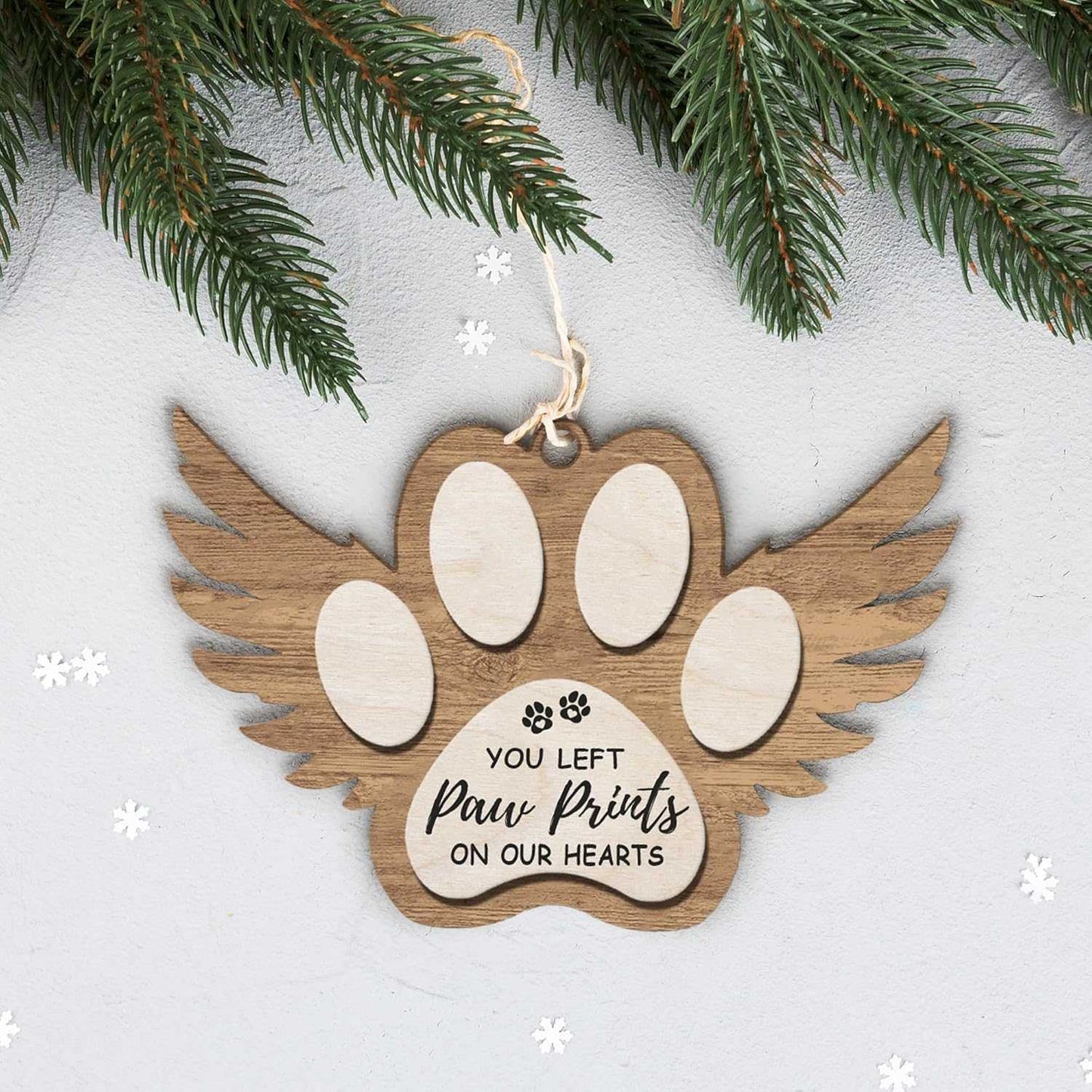 Angel Wings - Paw Print Christmas Ornament,Pet Memorial Gifts for Dog Lovers,Pet Lover,Bereaved Pet Owner,Bereavement,Sympathy,Remembrance,Condolence Gift,Xmas Wood Ornaments Keepsake