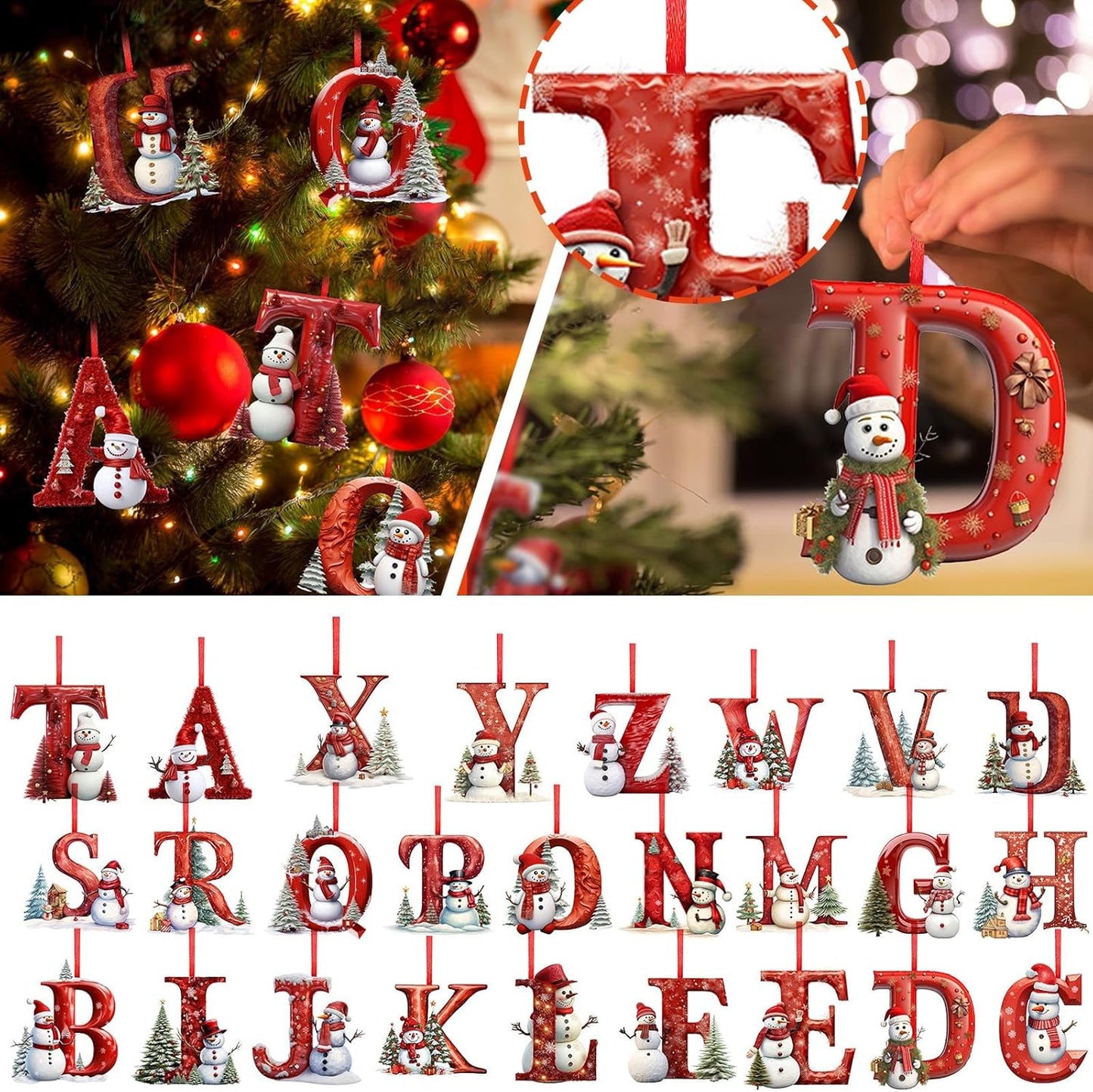 26 Letters Christmas Tree Decoration Pendant,DIY Hanging Christmas Ornaments,Letter Personalized Christmas Indoor for Christmas Tree Ornaments Pendant Hanging Decorations (J)