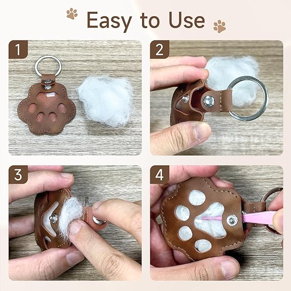 Regalos Conmemorativos Personalizados para Perros - Llavero de Cuero con Forma de Huella y Nombre Personalizado, Recuerdo Rellenable para Bolso o Llaves