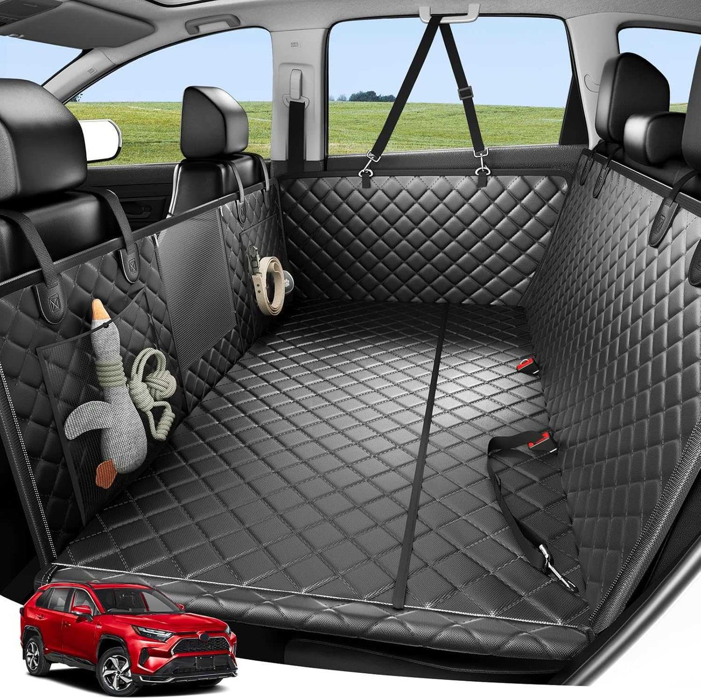 Dog Car Seat Cover, 3 Hard Panels, 400lbs, Waterproof, Backseat Extender, Large Dogs, 600D Heavy Nonslip