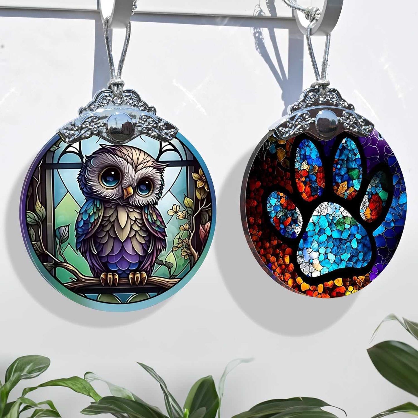 Stained Glass Christmas Ornaments, Jocidea Pet Ornaments for Christmas Tree, Christmas Tree Decor, Pet Lovers Gifts, Holiday Decor and Xmas Gifts Ideas