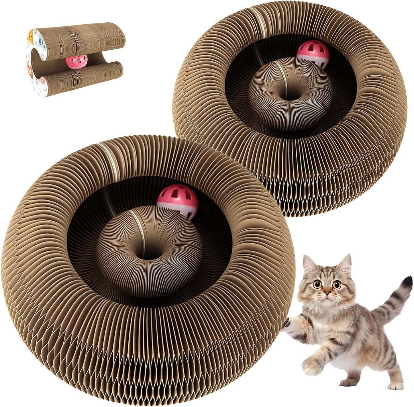 2PACK Kitty Kurlz Cat Toy, Magic Organ Cat Scratching Board with a Ball, Snufflepaw Accordion for Cats, Interactive Recyclable Scratching Pads for Indoor Cats