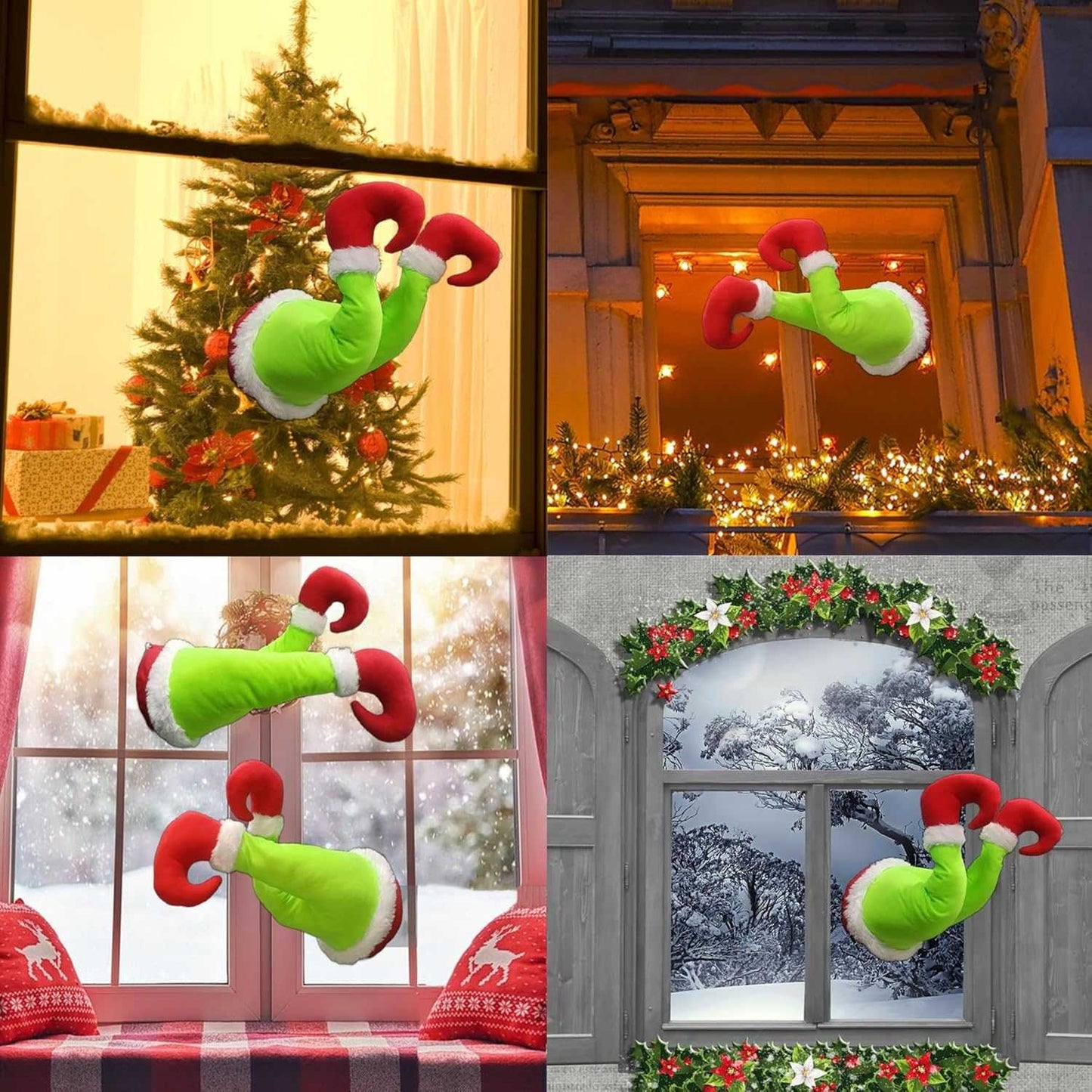 Christmas Elf Body Tree Decorations, 20.5 inche Green Monster on The Window, Pose-able Christmas Stuffed Leg for Christmas Tree Wall Door and Windows Ornament (20.5x9.2 inch, Legs with Suction Cups)