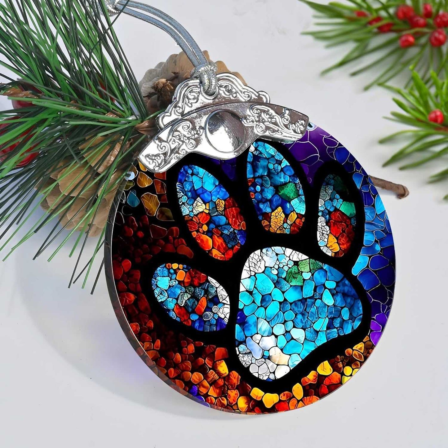 Stained Glass Christmas Ornaments, Jocidea Pet Ornaments for Christmas Tree, Christmas Tree Decor, Pet Lovers Gifts, Holiday Decor and Xmas Gifts Ideas