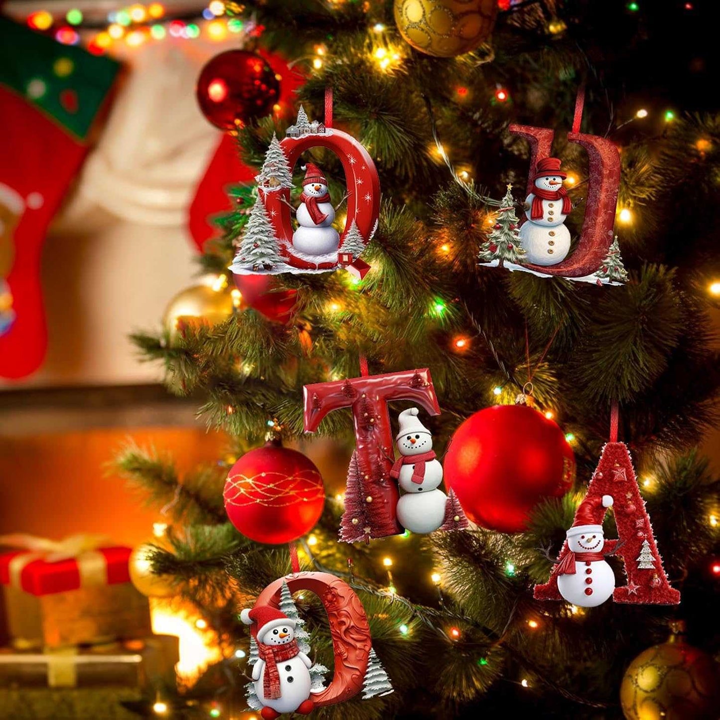 26 Letters Christmas Tree Decoration Pendant,DIY Hanging Christmas Ornaments,Letter Personalized Christmas Indoor for Christmas Tree Ornaments Pendant Hanging Decorations (J)